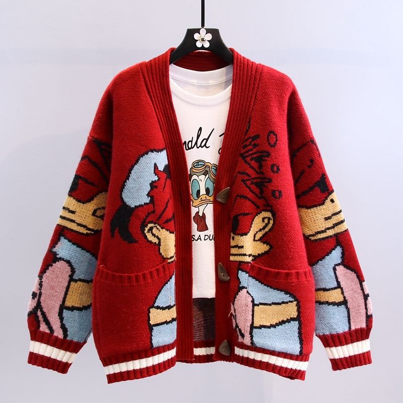 Japanese-style Cartoon Jacquard Sweater Cardigan,