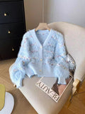 Faux-mink Fleece Dotted Knit Cardigan,